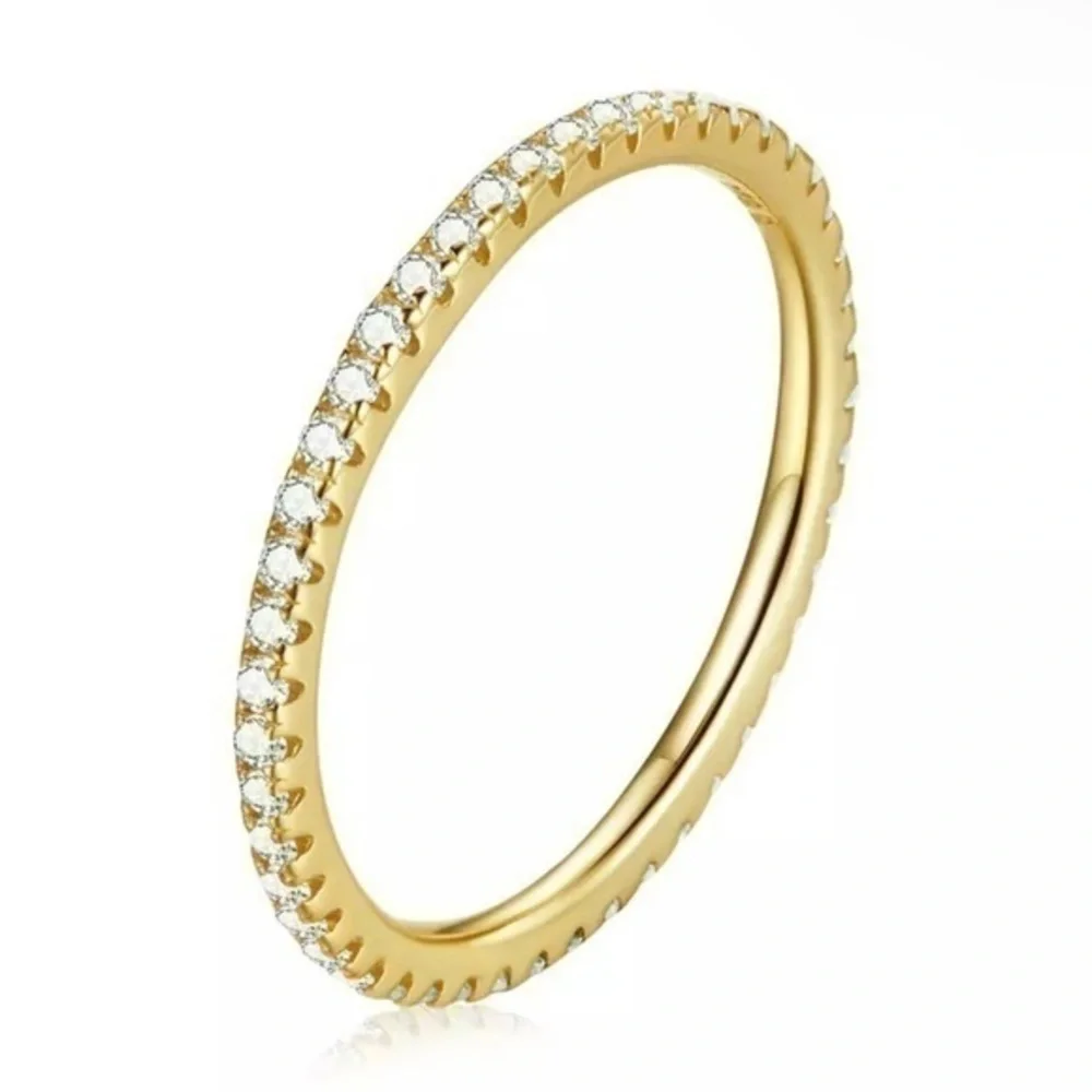 Gold 925 Sterling Silver Simulated Diamond Stackable Ring Eternity Band